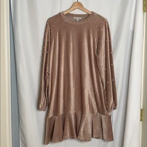 Boston Proper Velvet Dress Pearl Detail Medium